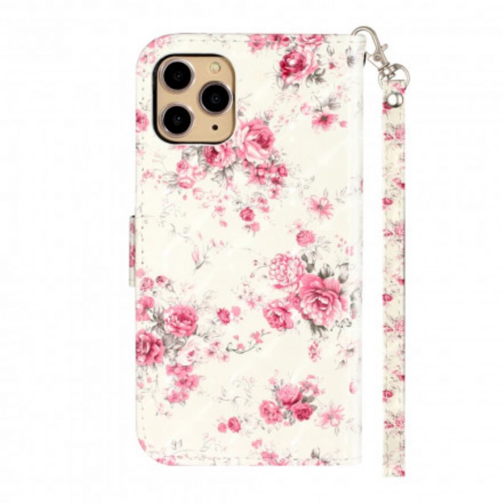 Folio-hoesje voor iPhone 11 Pro Max Met Ketting Bloemen Lichtvlekken Met Riem