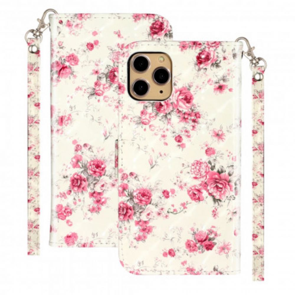 Folio-hoesje voor iPhone 11 Pro Max Met Ketting Bloemen Lichtvlekken Met Riem