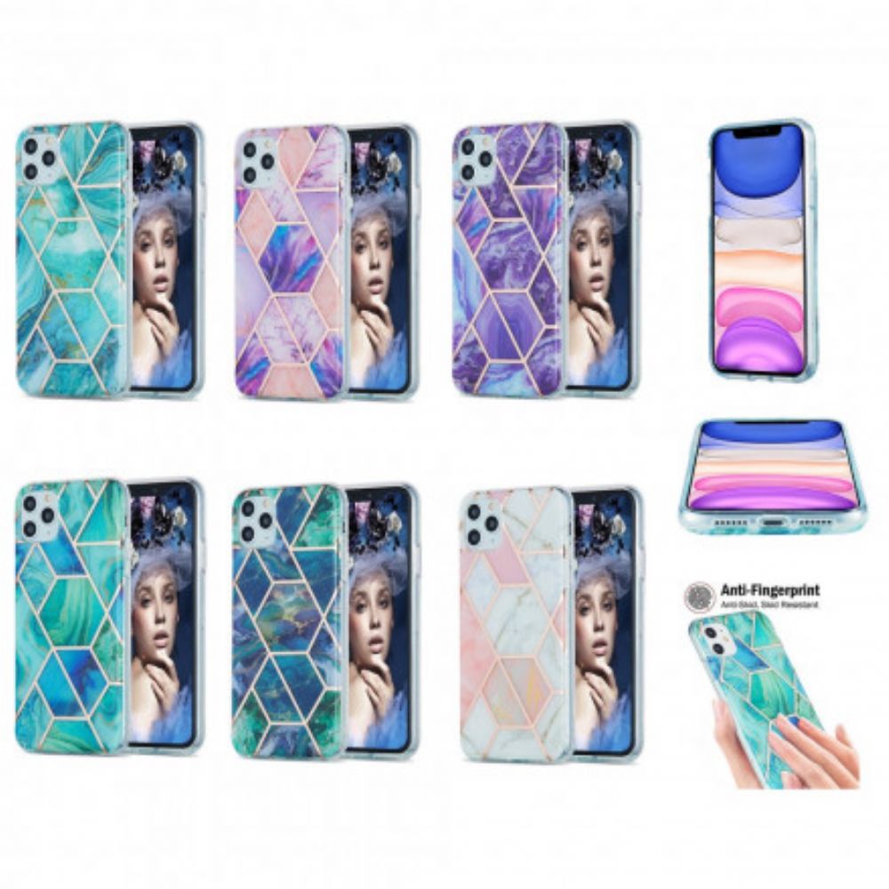 Hoesje voor iPhone 11 Pro Max Siliconen Marmer Geometrie