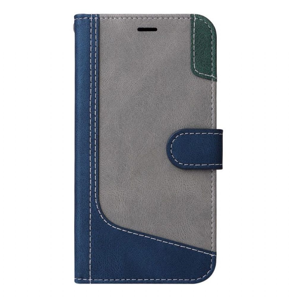 Flip Case voor Xiaomi Redmi Note 12 5G Met Ketting Driekleurige Riem