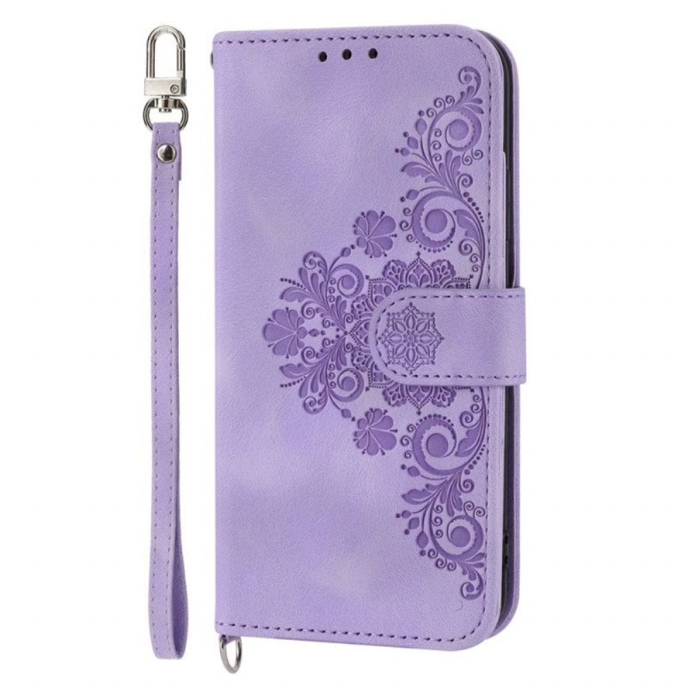 Folio-hoesje voor Xiaomi Redmi Note 12 5G Bloemen Met Riem En Schouderriem