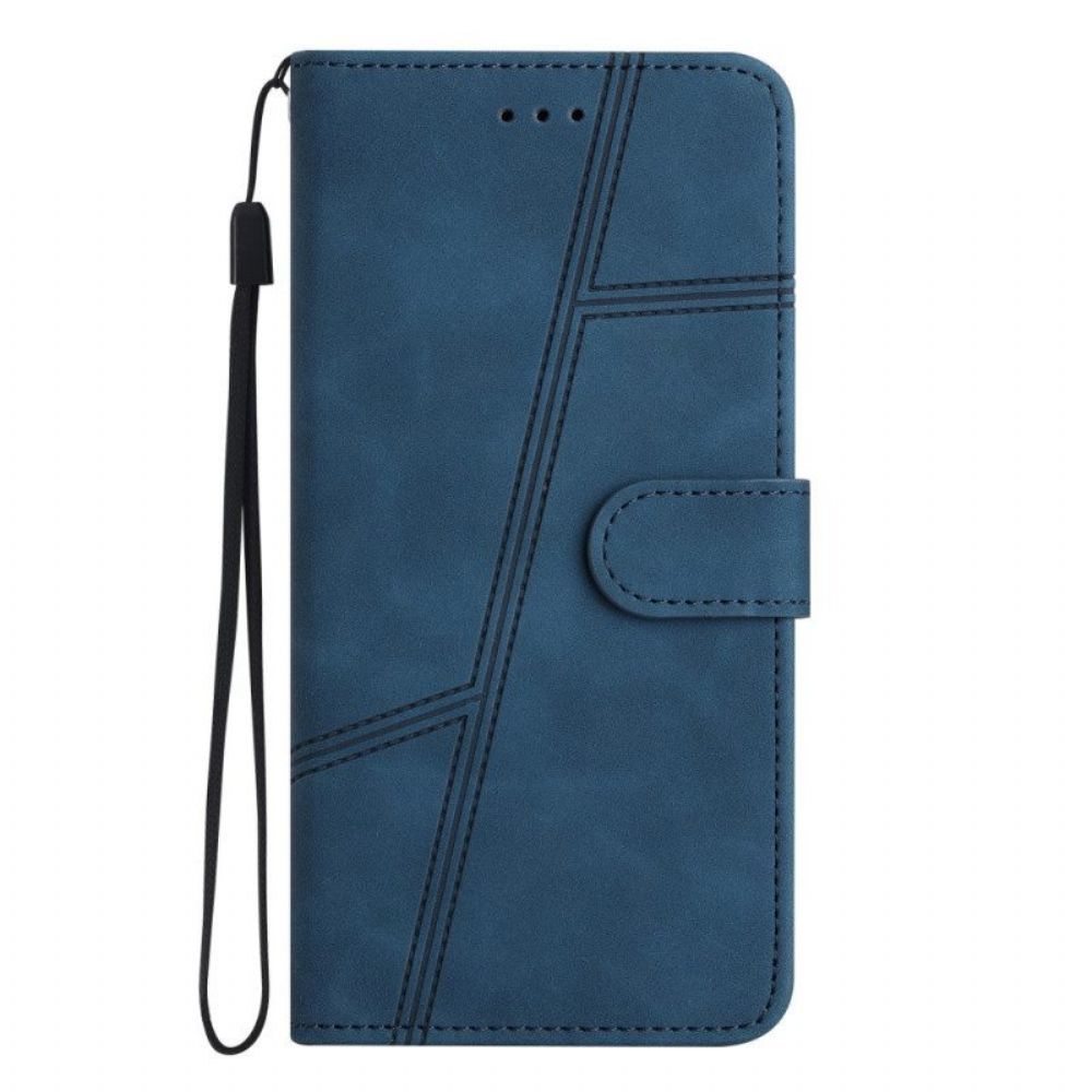 Folio-hoesje voor Xiaomi Redmi Note 12 5G Met Ketting Strappy Geometrische Lederen Stijl