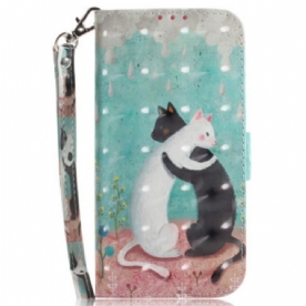 Folio-hoesje voor Xiaomi Redmi Note 12 5G Met Ketting Witte Kat Zwarte Kat Met Riem