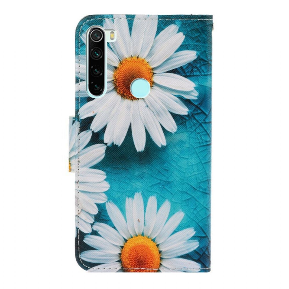 Flip Case voor Xiaomi Redmi Note 8 Met Ketting Thong Madeliefjes