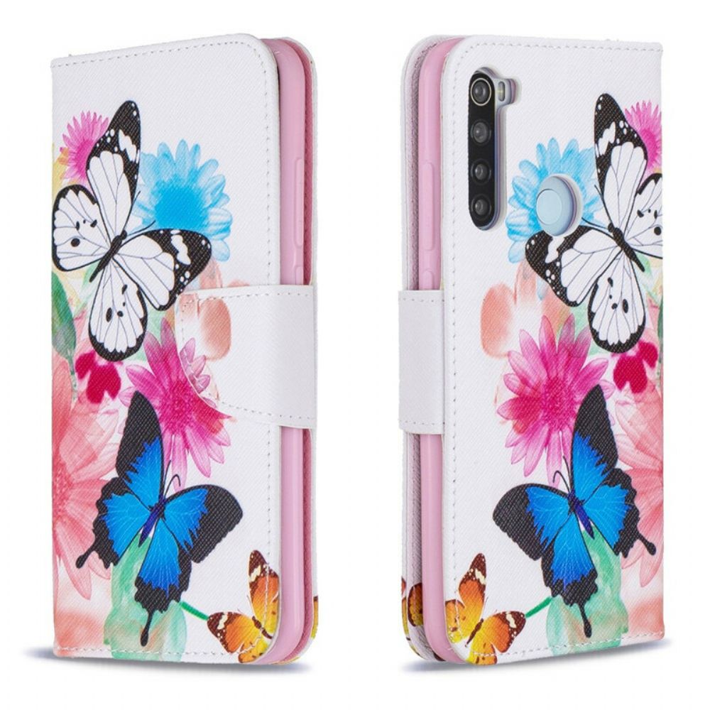 Folio-hoesje voor Xiaomi Redmi Note 8 Geschilderde Vlinders En Bloemen