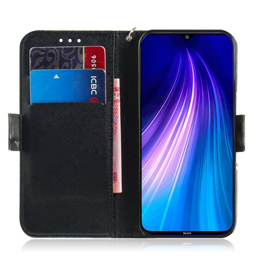 Folio-hoesje voor Xiaomi Redmi Note 8 Met Ketting Grijze Kat Met Bandjes