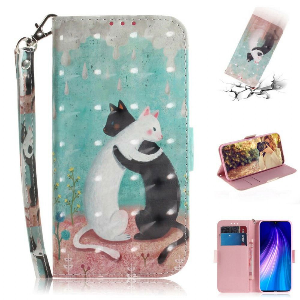 Folio-hoesje voor Xiaomi Redmi Note 8 Met Ketting Thong Kat Vrienden