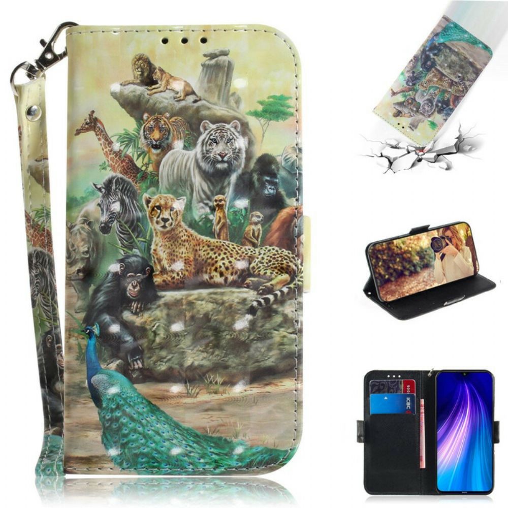 Folio-hoesje voor Xiaomi Redmi Note 8 Met Ketting Thong Safari Dieren