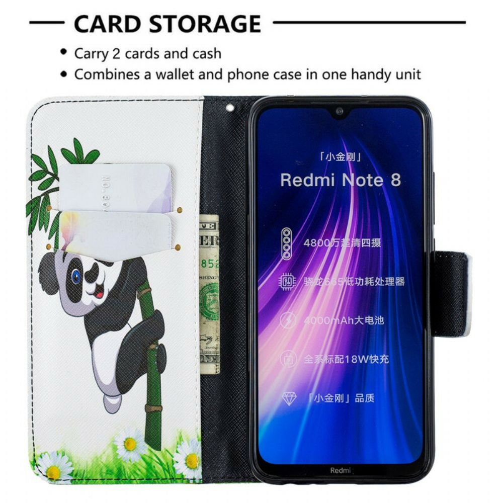 Folio-hoesje voor Xiaomi Redmi Note 8 Panda Op Bamboe