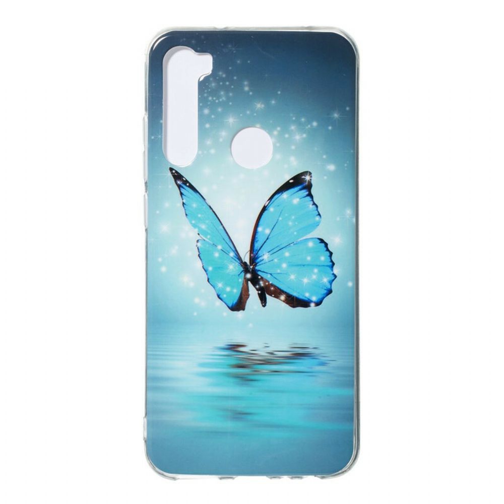 Hoesje voor Xiaomi Redmi Note 8 Fluorescerende Blauwe Vlinder