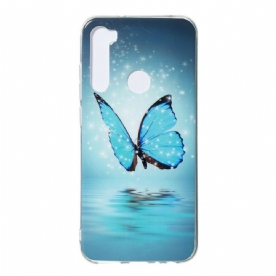 Hoesje voor Xiaomi Redmi Note 8 Fluorescerende Blauwe Vlinder