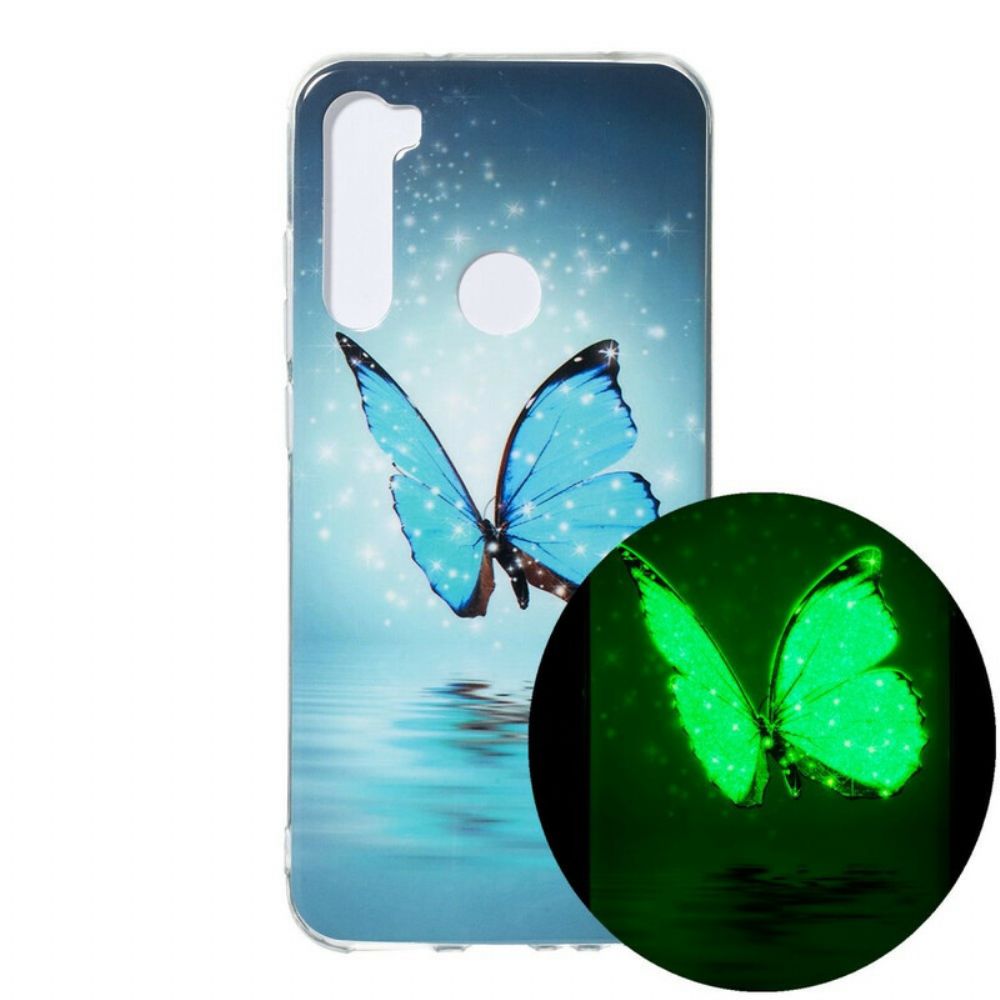 Hoesje voor Xiaomi Redmi Note 8 Fluorescerende Blauwe Vlinder