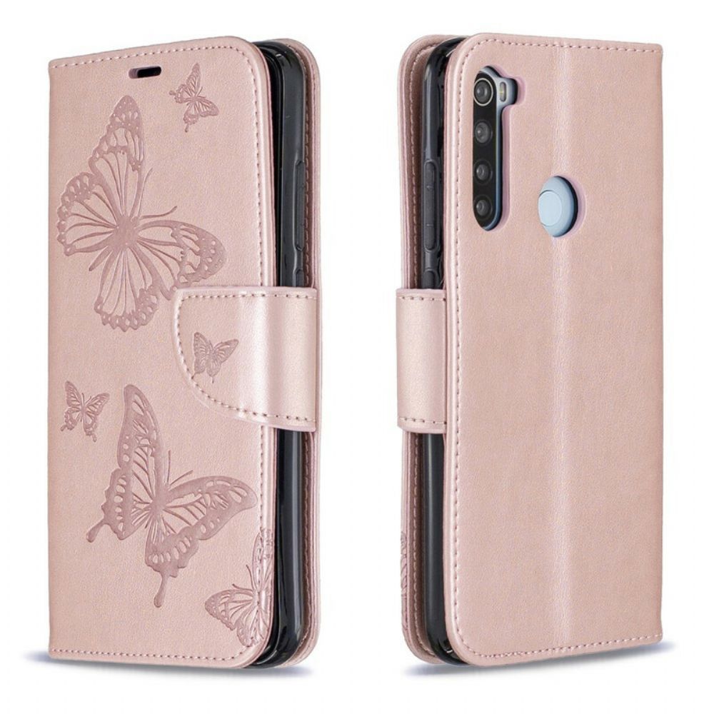 Leren Hoesje voor Xiaomi Redmi Note 8 Met Ketting Bandje Met Vlinderprint