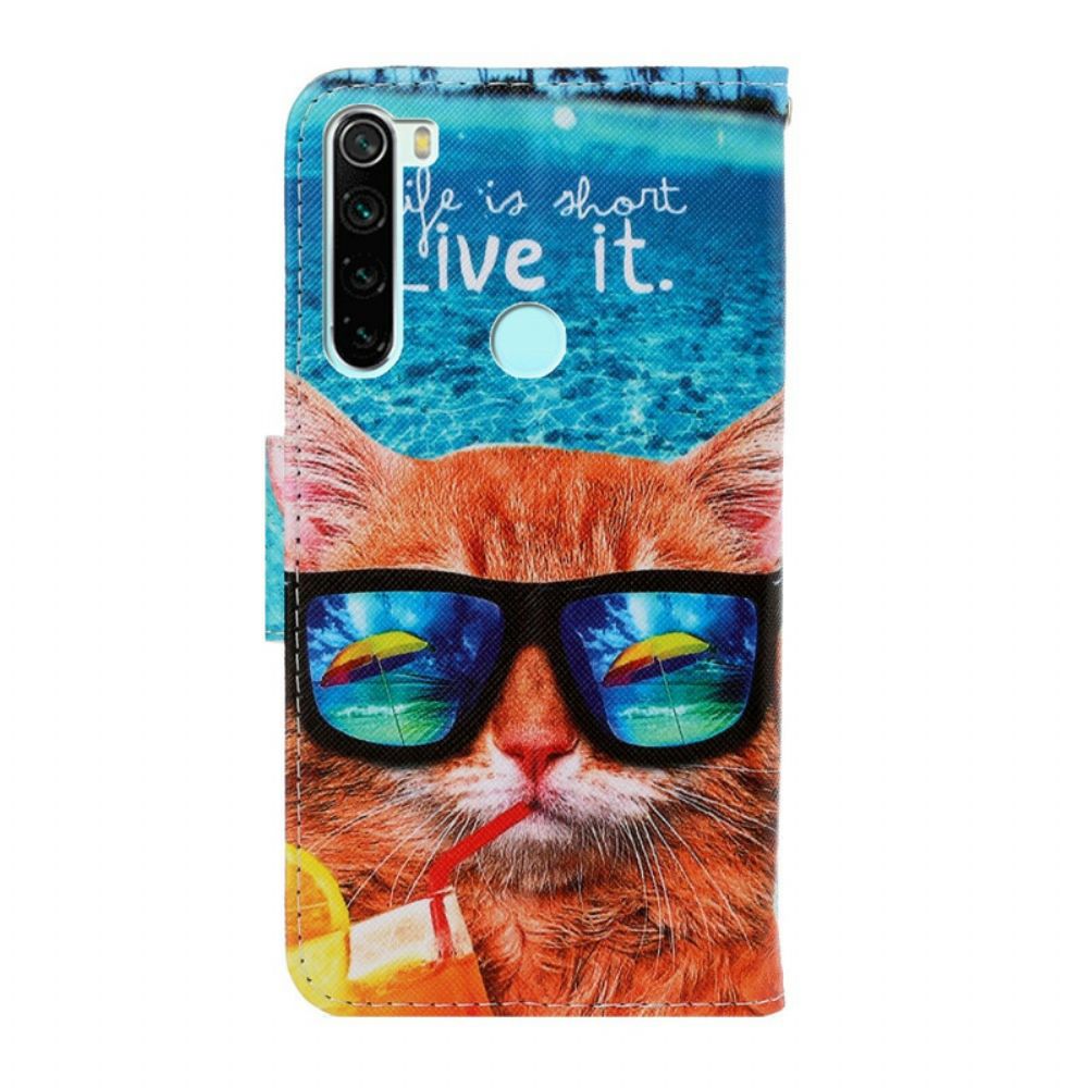 Leren Hoesje voor Xiaomi Redmi Note 8 Met Ketting Cat Live It Strappy