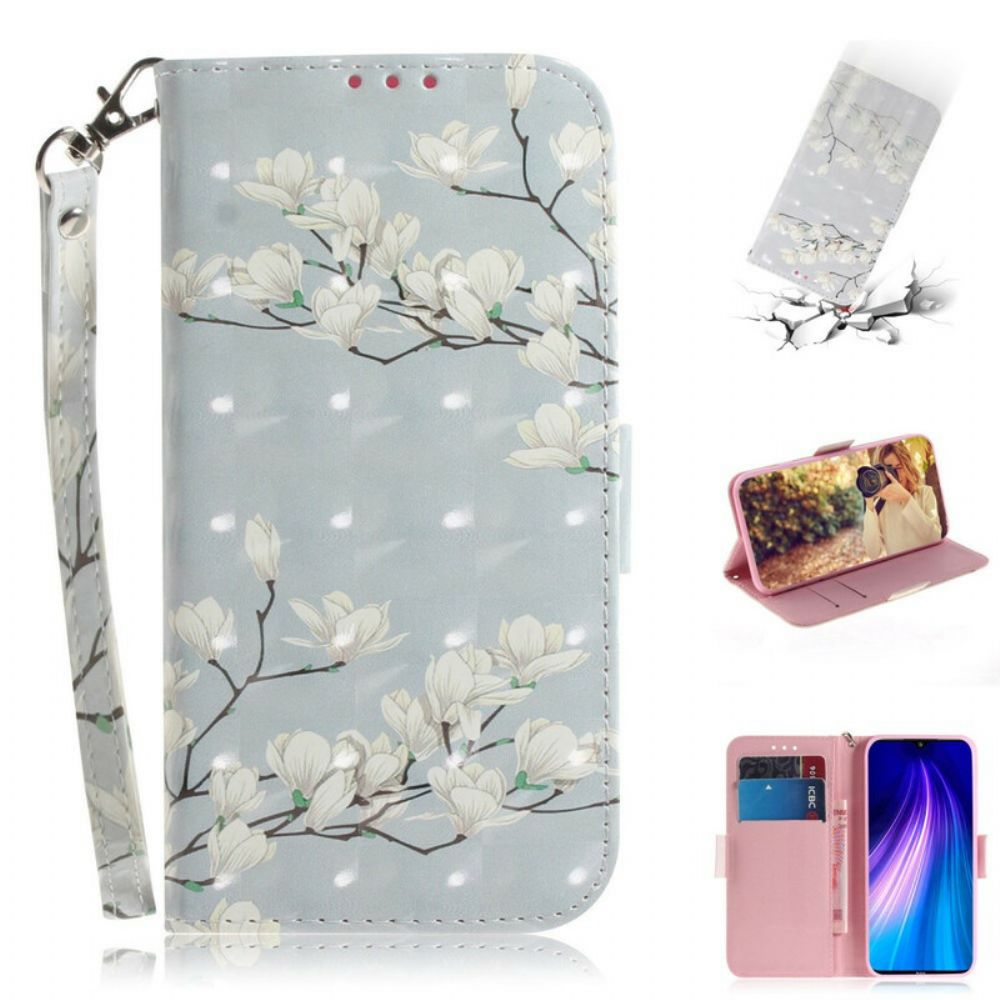 Leren Hoesje voor Xiaomi Redmi Note 8 Met Ketting Thong Bloemenboom