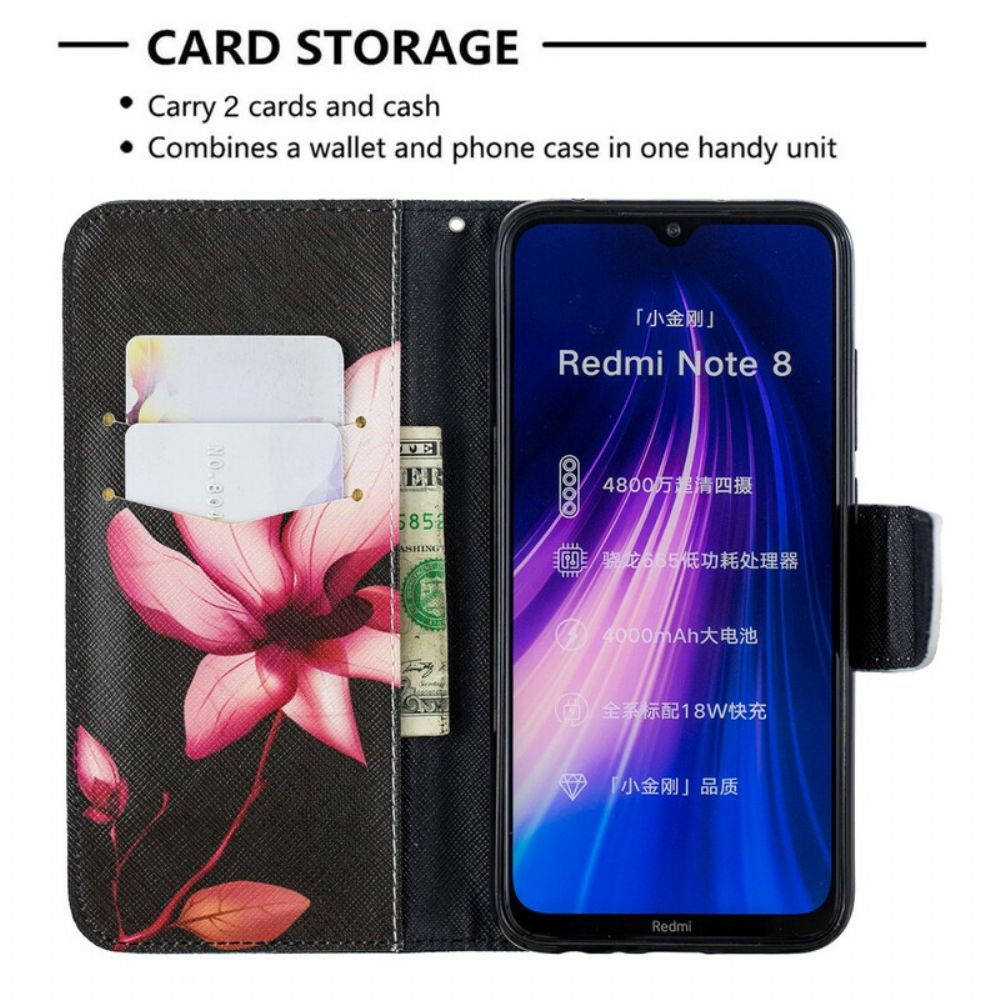 Leren Hoesje voor Xiaomi Redmi Note 8 Roze Bloem