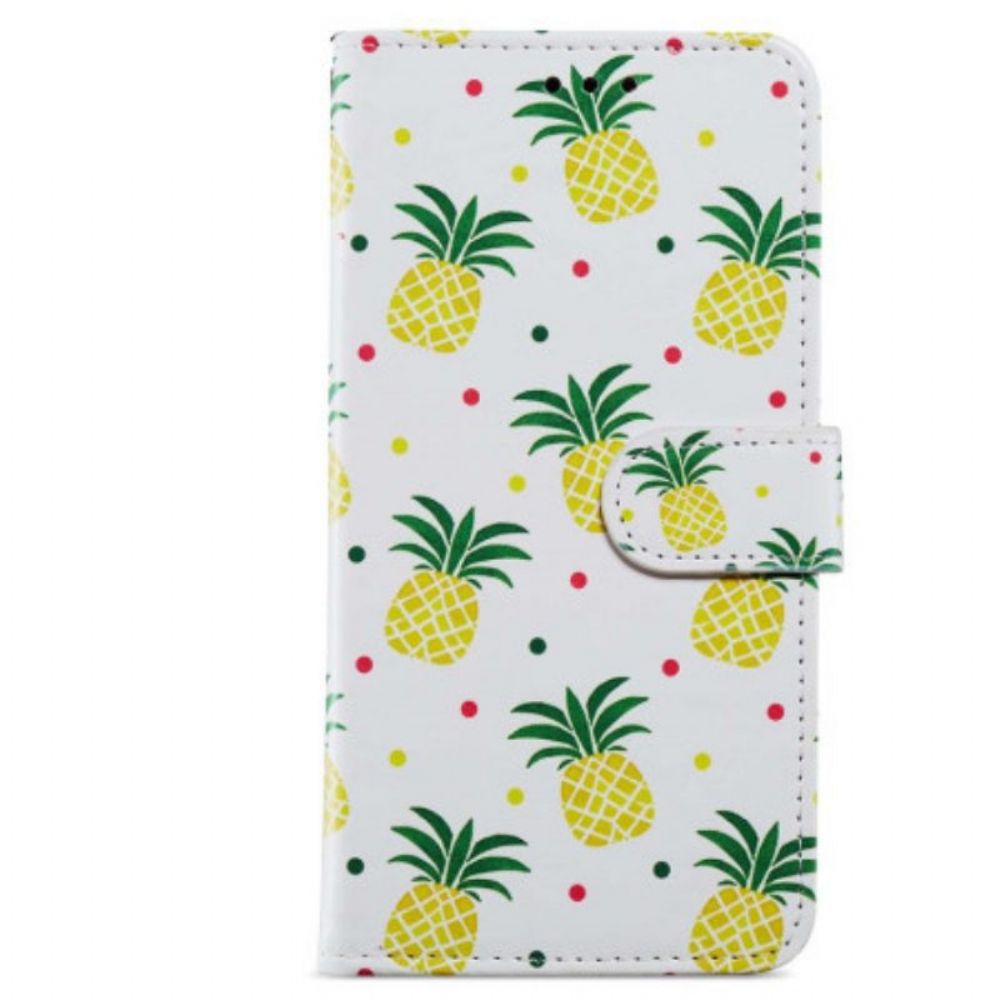 Leren Hoesje voor Moto G73 5G Met Ketting Ananas Met Bandjes