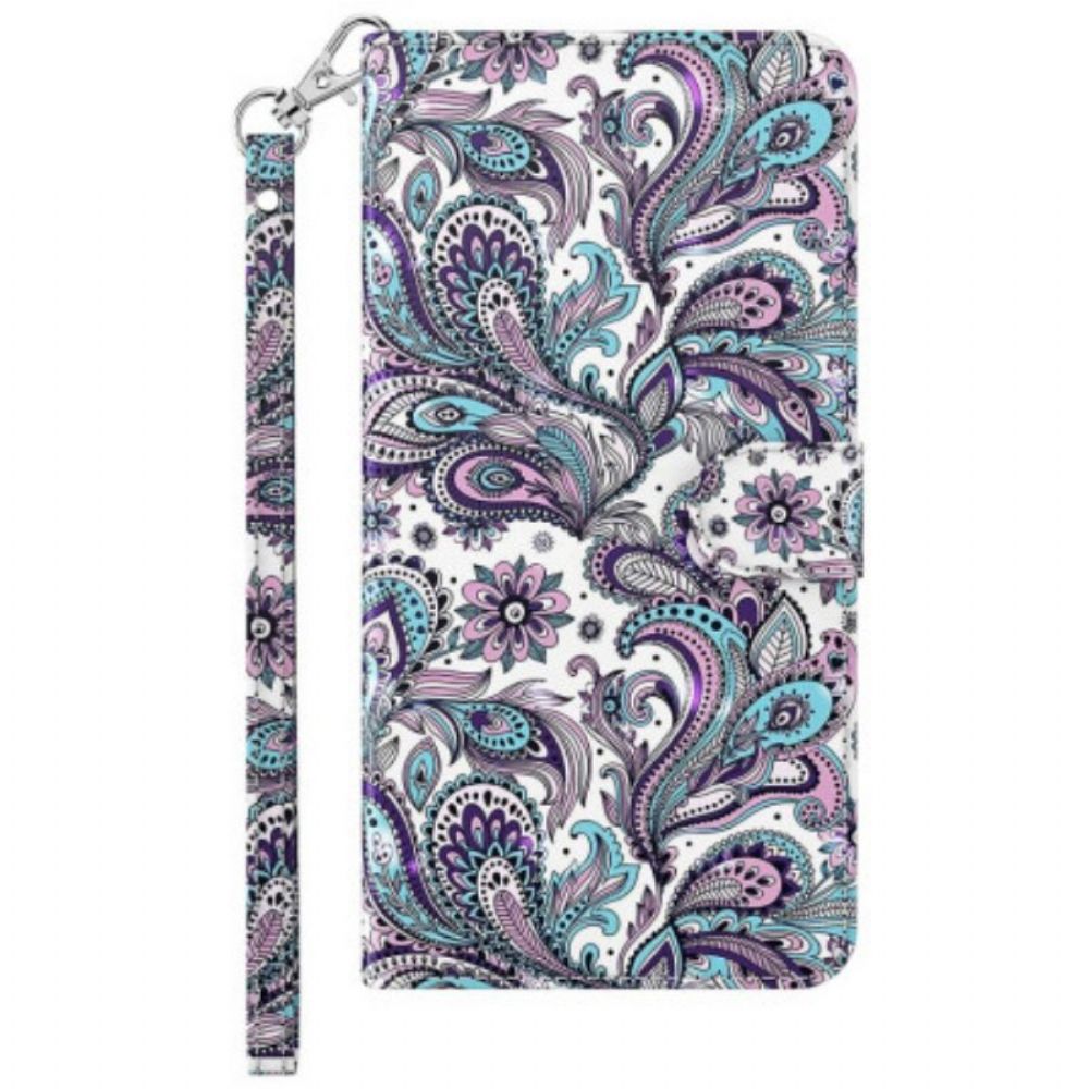 Leren Hoesje voor Moto G73 5G Met Ketting Paisley-patroon Met Bandjes