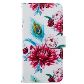 Leren Hoesje voor Moto G73 5G Met Ketting Strakke Bloemen