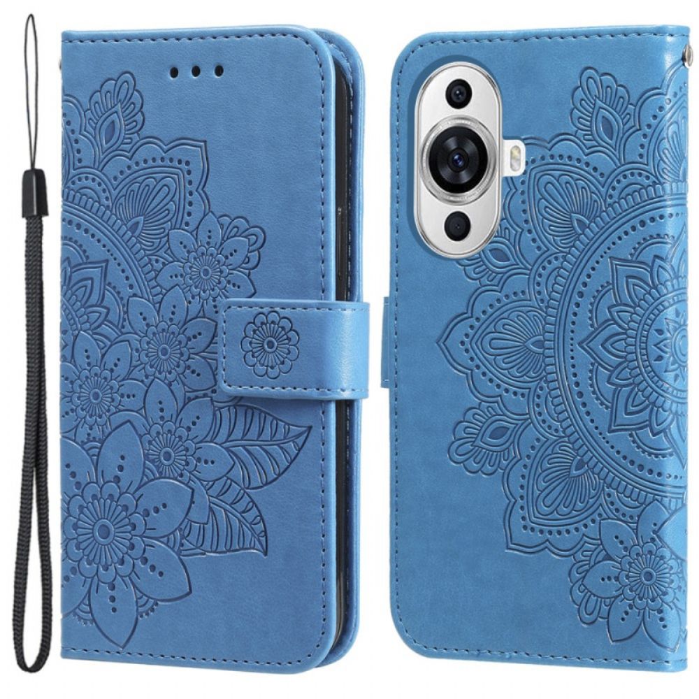 Leren Hoesje Huawei Nova 11 Pro Bandje Met Bloemenprint Bescherming Hoesje