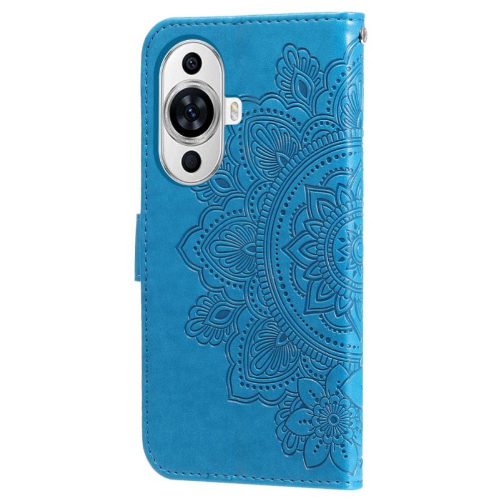 Leren Hoesje Huawei Nova 11 Pro Bandje Met Bloemenprint Bescherming Hoesje