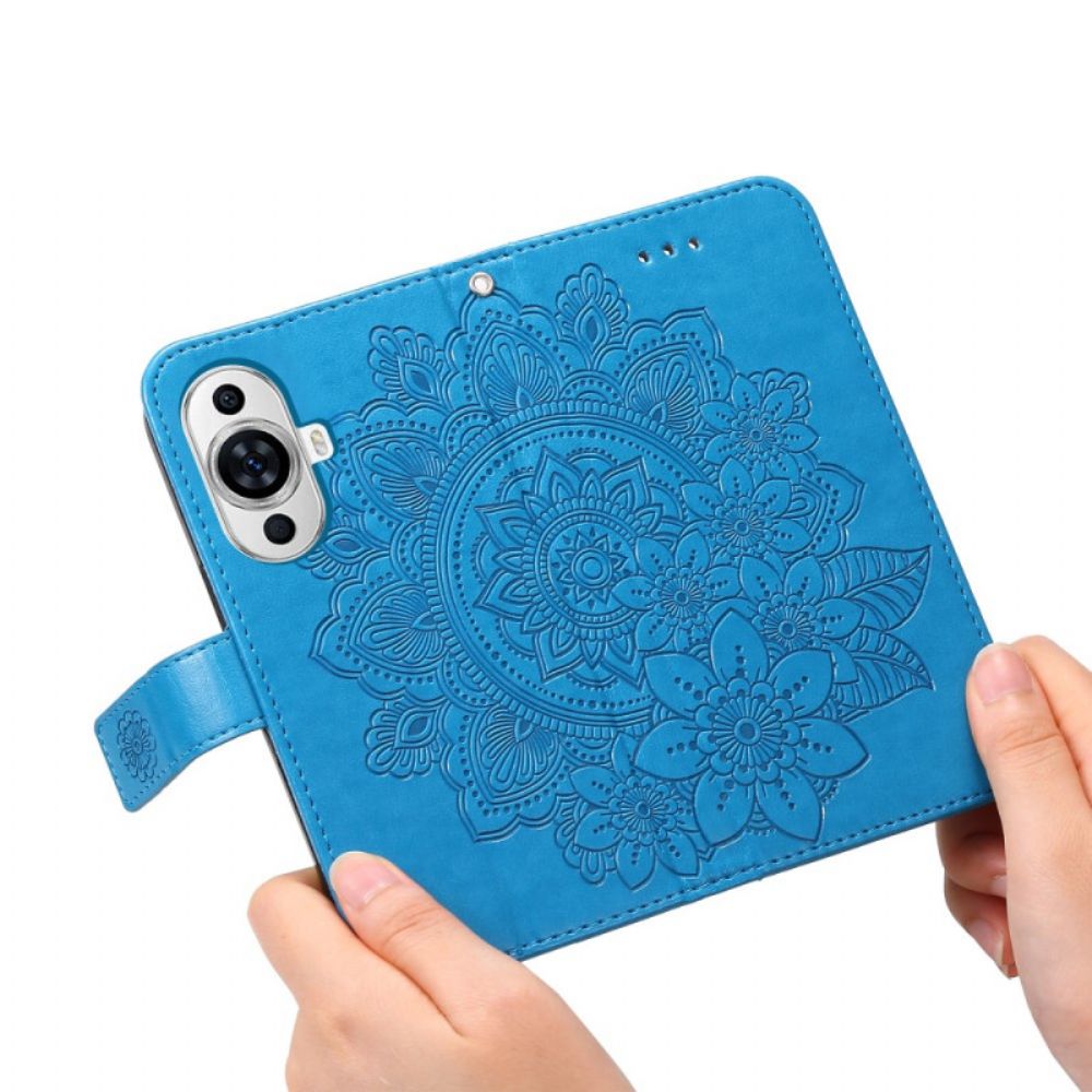 Leren Hoesje Huawei Nova 11 Pro Bandje Met Bloemenprint Bescherming Hoesje