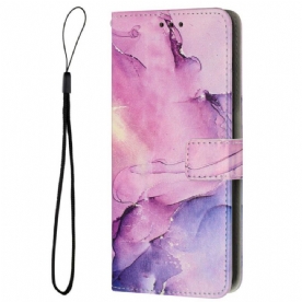 Folio-hoesje voor Samsung Galaxy M13 Marmer Met Lanyard