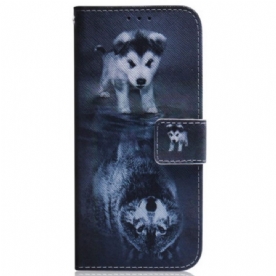 Folio-hoesje voor Samsung Galaxy M13 Met Ketting Strappy Puppy-droom