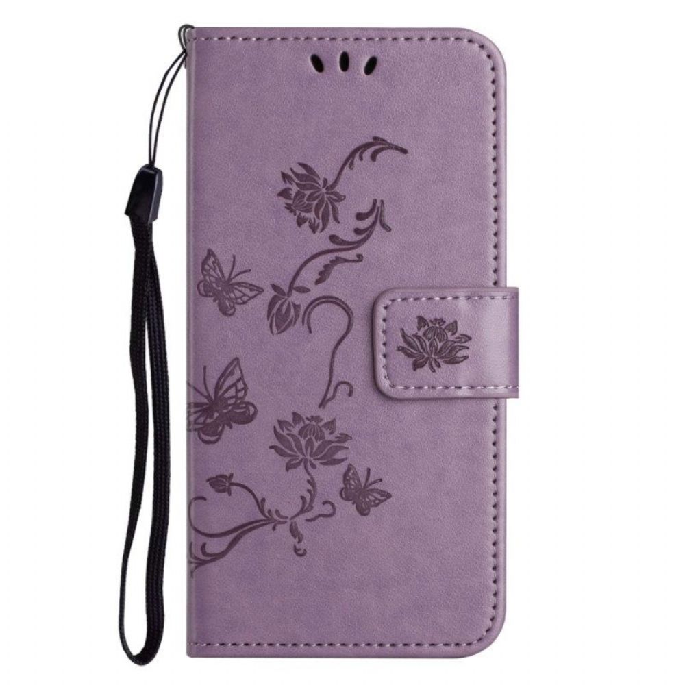 Leren Hoesje voor Samsung Galaxy M13 Met Ketting Strakke Bloemen