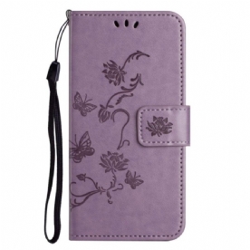 Leren Hoesje voor Samsung Galaxy M13 Met Ketting Strakke Bloemen