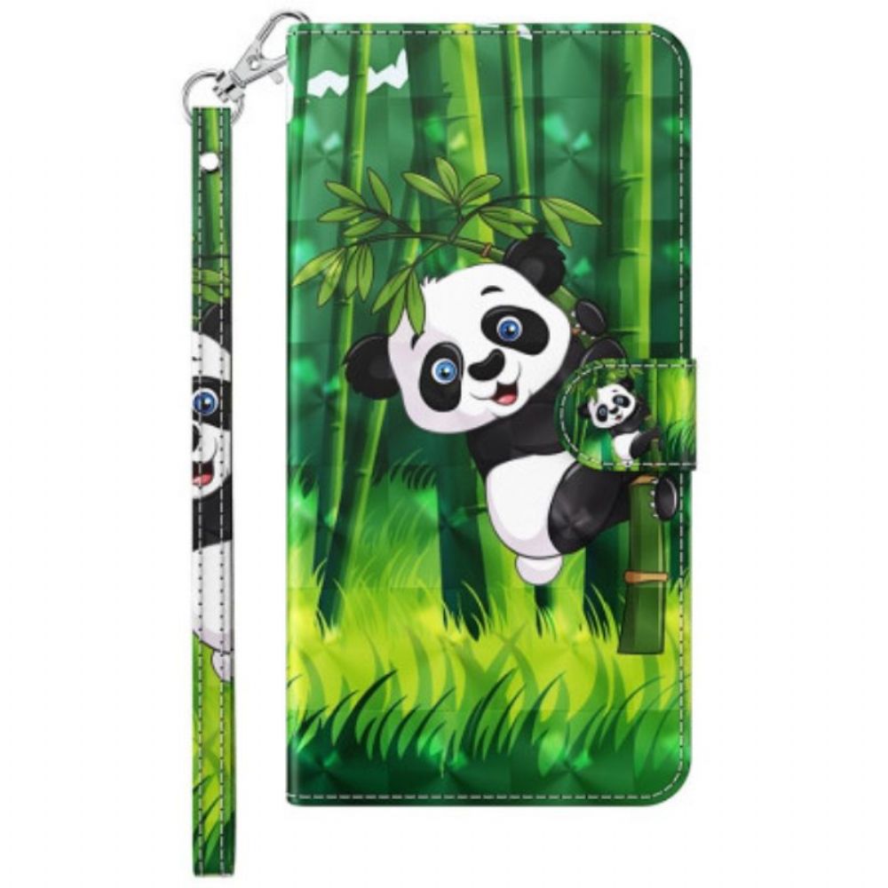 Leren Hoesje voor Samsung Galaxy M13 Panda En Bamboe Met Lanyard