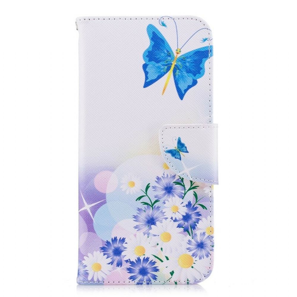 Flip Case voor Huawei P Smart Geschilderde Vlinders En Bloemen