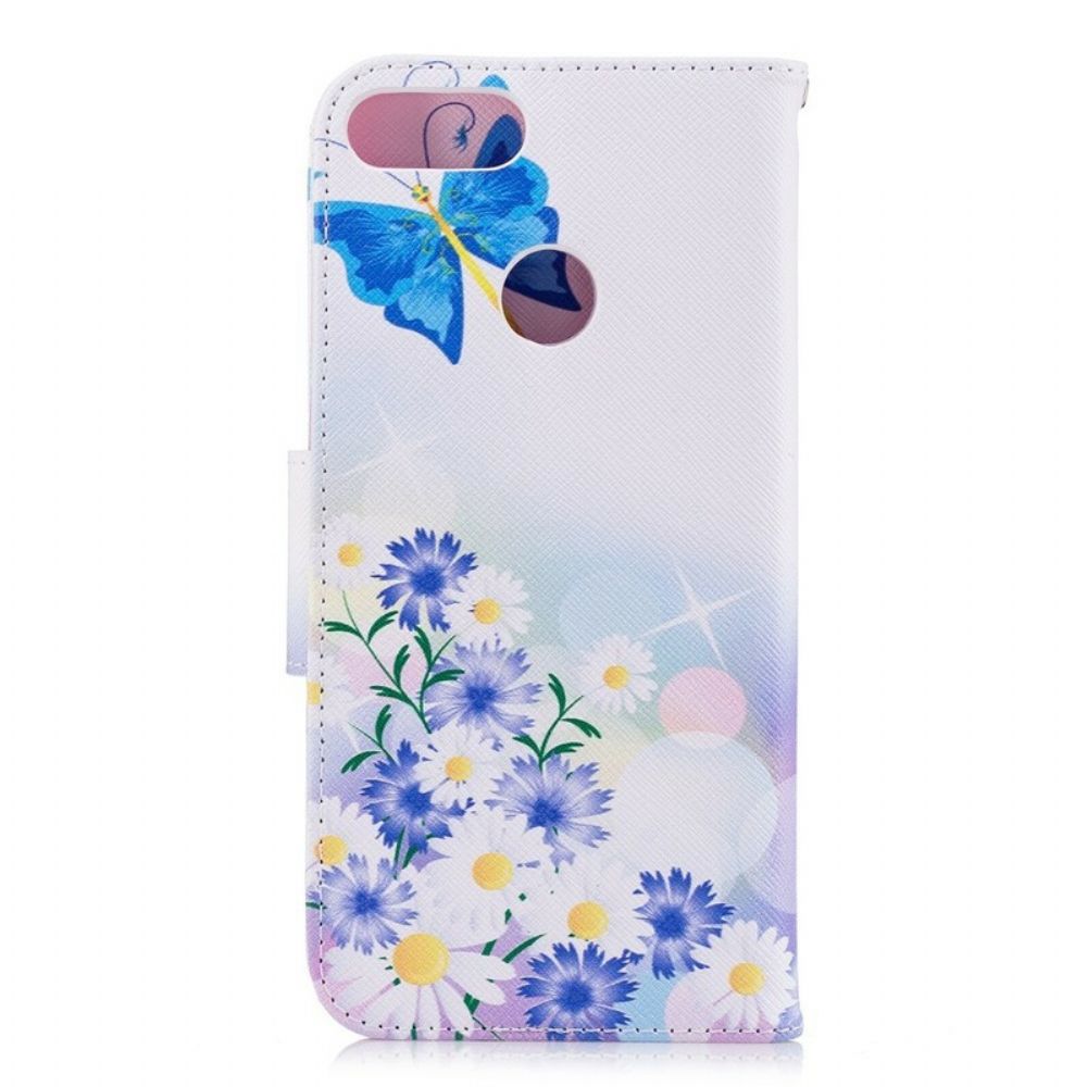 Flip Case voor Huawei P Smart Geschilderde Vlinders En Bloemen