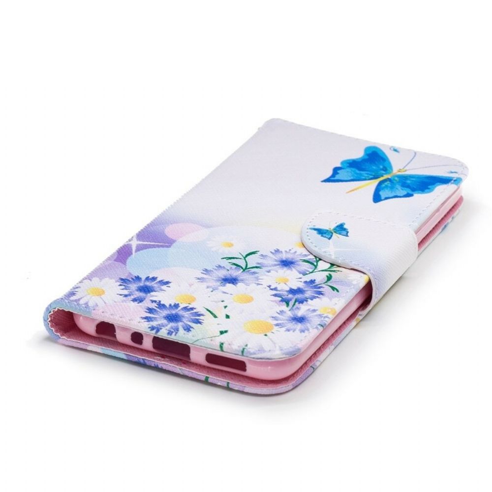 Flip Case voor Huawei P Smart Geschilderde Vlinders En Bloemen