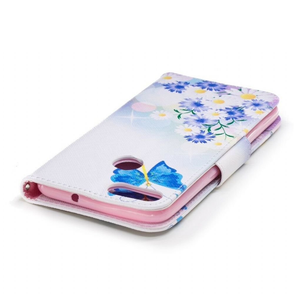 Flip Case voor Huawei P Smart Geschilderde Vlinders En Bloemen