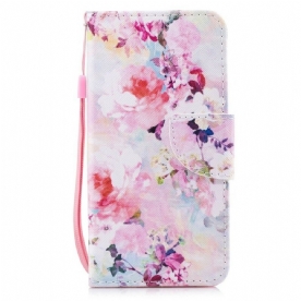 Flip Case voor Huawei P Smart Met Ketting Mooie Band Bloemen