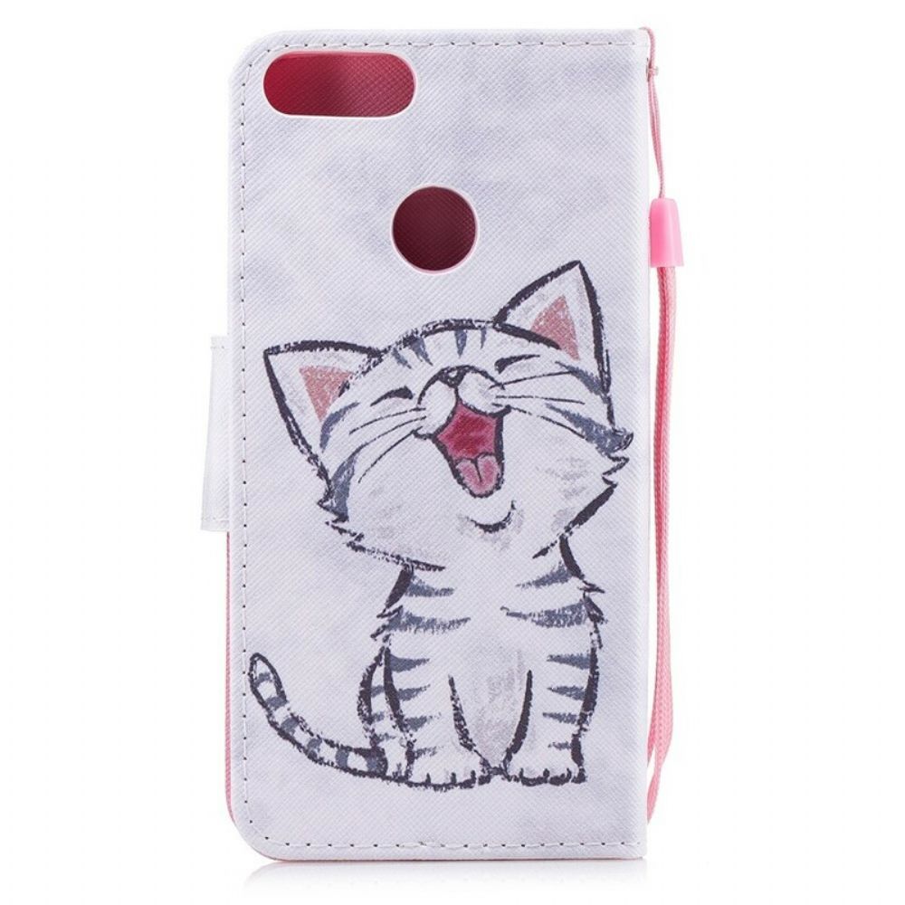 Flip Case voor Huawei P Smart Met Ketting Thong Kitten