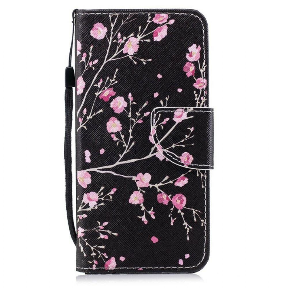 Folio-hoesje voor Huawei P Smart Met Ketting Roze Band Bloemen