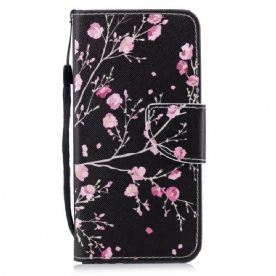 Folio-hoesje voor Huawei P Smart Met Ketting Roze Band Bloemen