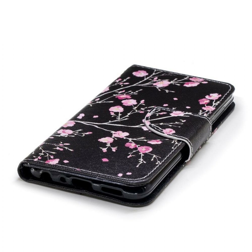 Folio-hoesje voor Huawei P Smart Met Ketting Roze Band Bloemen