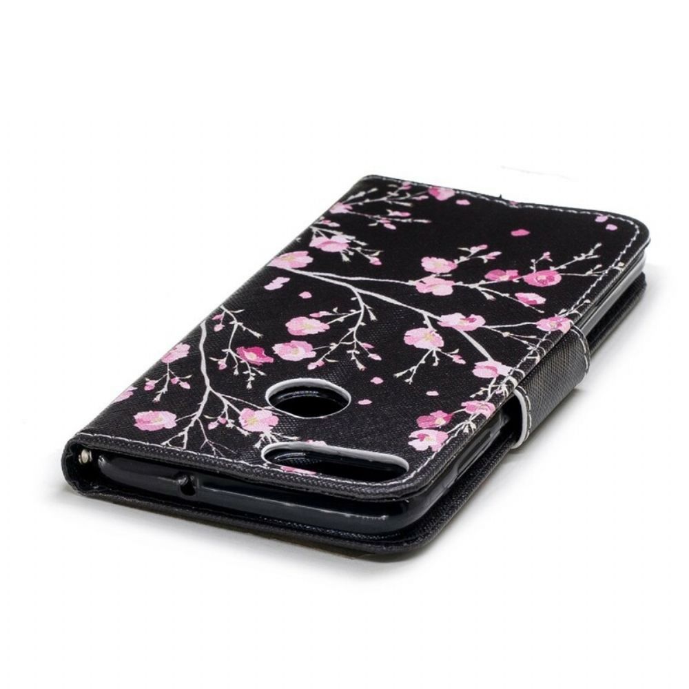 Folio-hoesje voor Huawei P Smart Met Ketting Roze Band Bloemen