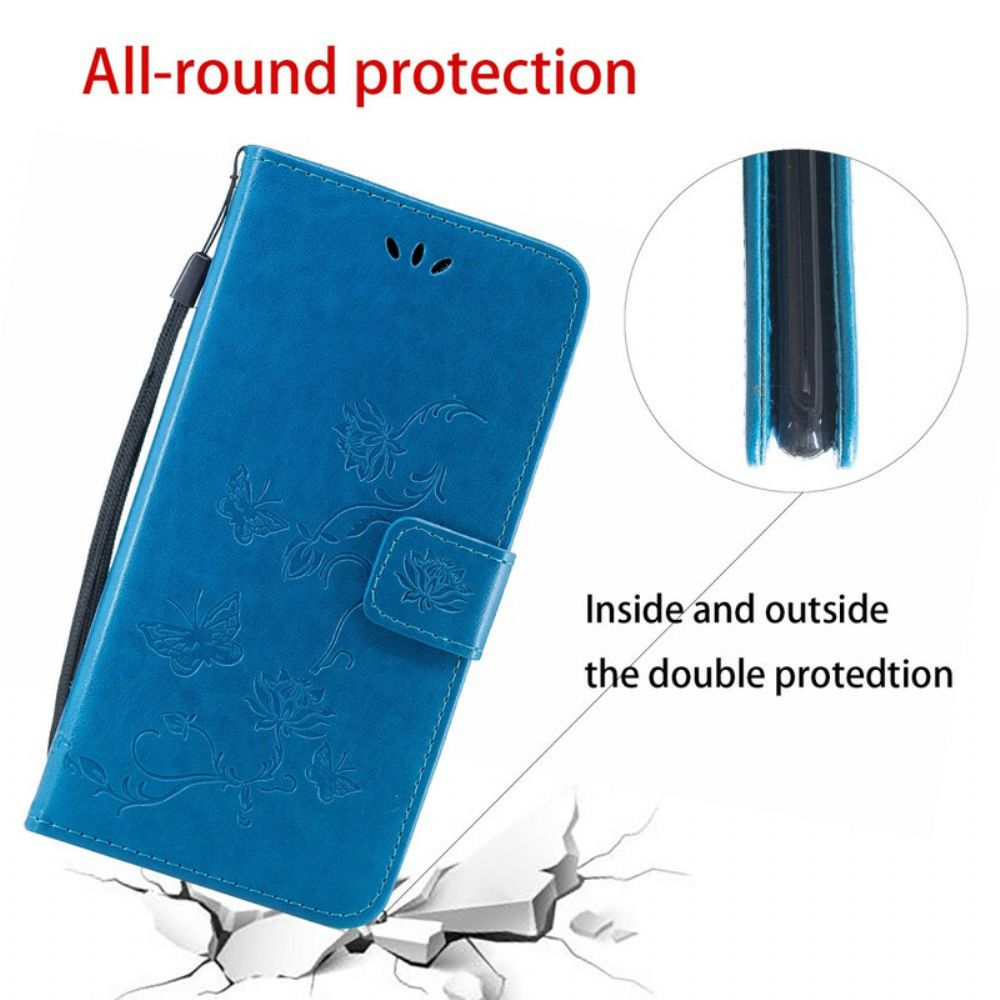 Flip Case voor Samsung Galaxy A10s Met Ketting Thong Vlinders En Bloemen