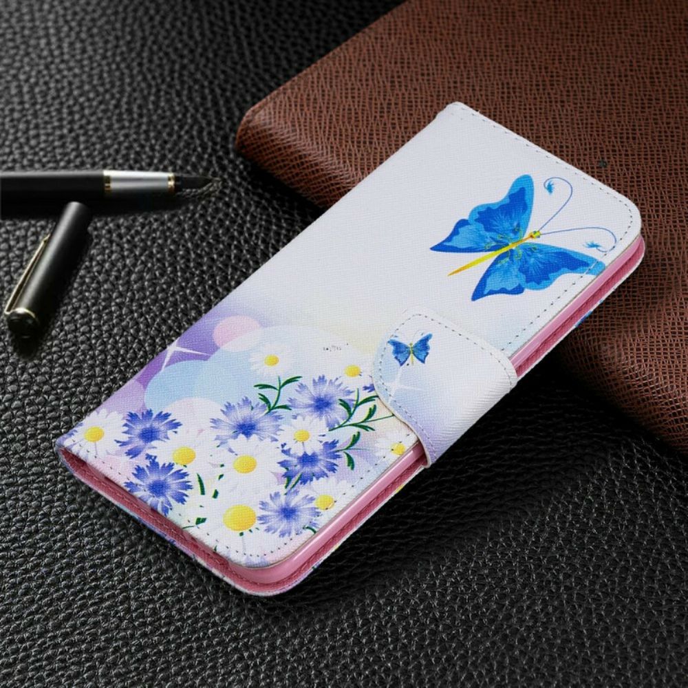 Folio-hoesje voor Samsung Galaxy A10s Geschilderde Vlinders En Bloemen