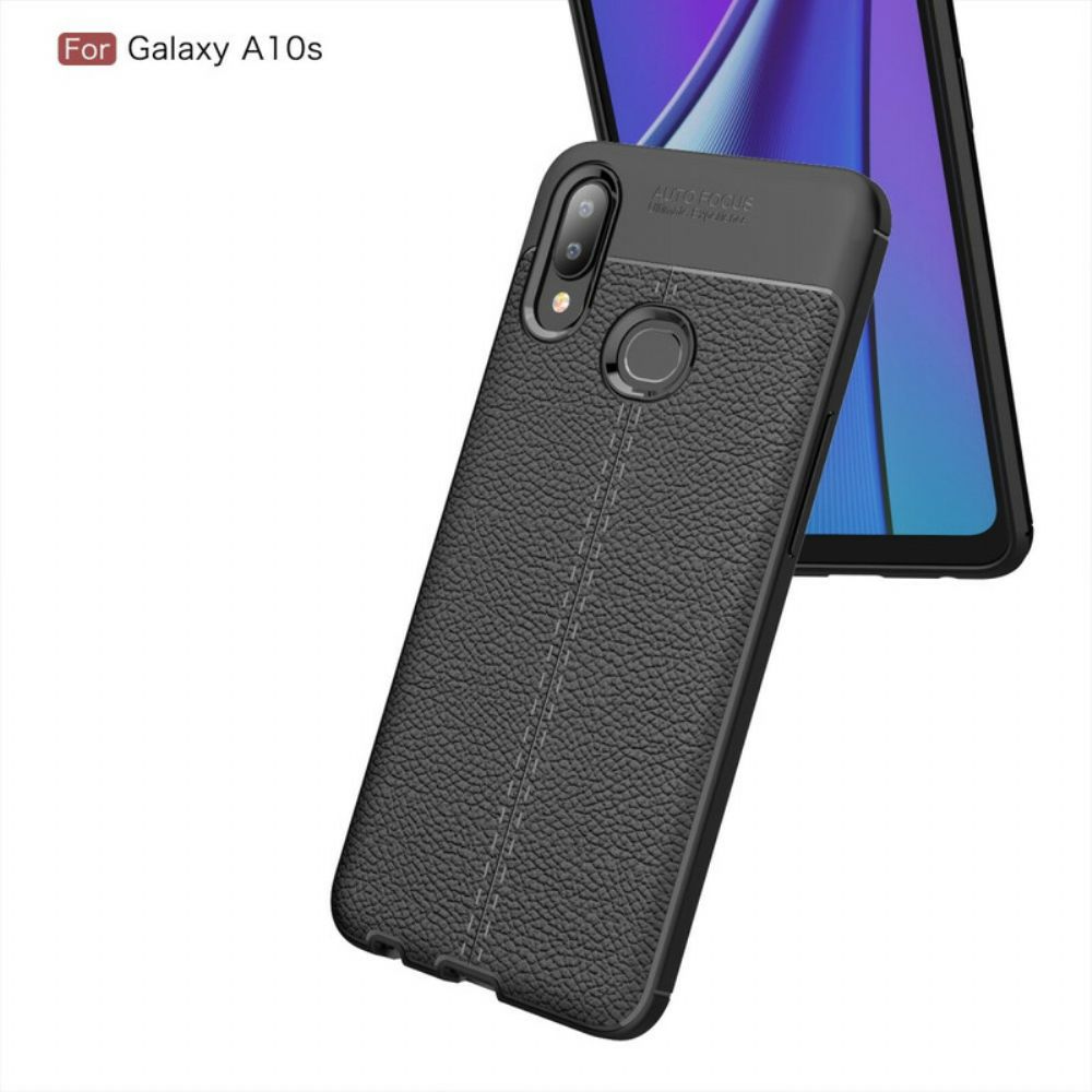 Hoesje voor Samsung Galaxy A10s Dubbele Lijn Litchi Leder Effect