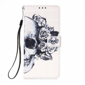 Folio-hoesje voor Samsung Galaxy A54 5G Met Ketting Bloemenschedel Met Riem