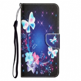 Folio-hoesje voor Samsung Galaxy A54 5G Met Ketting Fairy Vlinders Met Lanyard