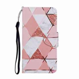 Folio-hoesje voor Samsung Galaxy A54 5G Met Ketting Marmer En Glitter Strappy