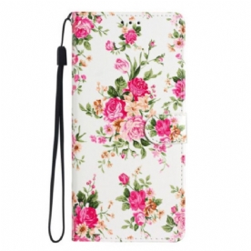 Folio-hoesje voor Samsung Galaxy A54 5G Met Ketting Riem Liberty Bloemen