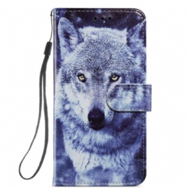 Folio-hoesje voor Samsung Galaxy A54 5G Met Ketting Tedere Wolf Met Riem