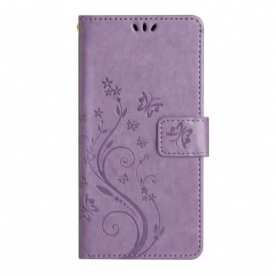 Leren Hoesje voor Samsung Galaxy A54 5G Met Ketting Bloemen En Vlinders Met Riem